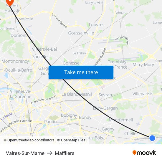 Vaires-Sur-Marne to Maffliers map