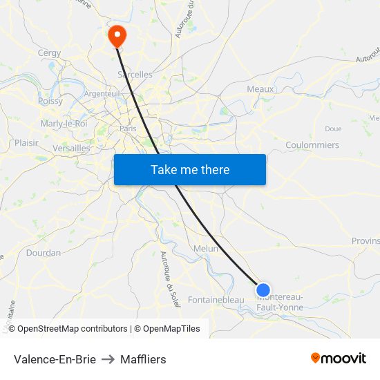 Valence-En-Brie to Maffliers map