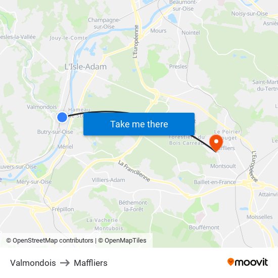 Valmondois to Maffliers map