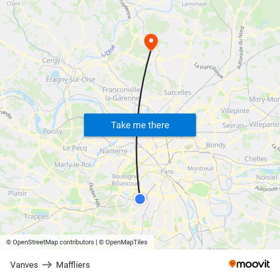 Vanves to Maffliers map
