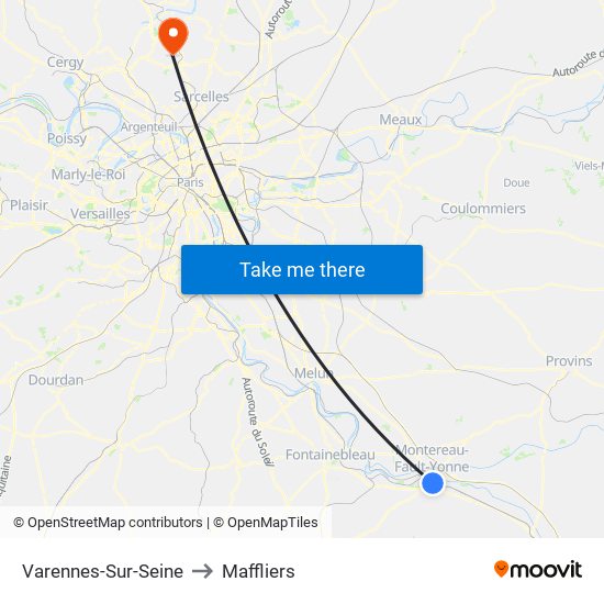 Varennes-Sur-Seine to Maffliers map