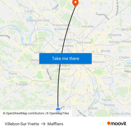 Villebon-Sur-Yvette to Maffliers map