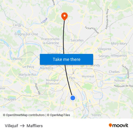 Villejuif to Maffliers map