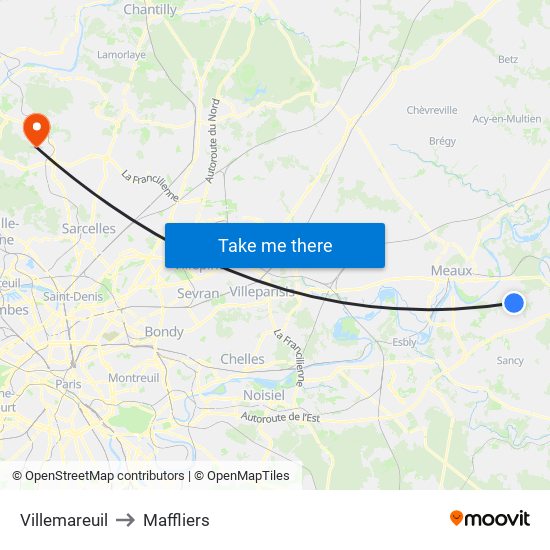 Villemareuil to Maffliers map