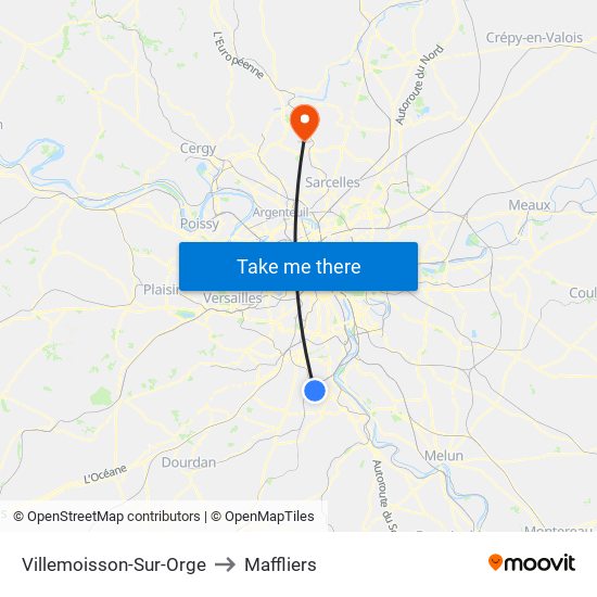 Villemoisson-Sur-Orge to Maffliers map
