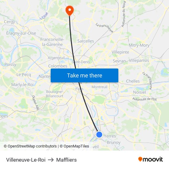 Villeneuve-Le-Roi to Maffliers map