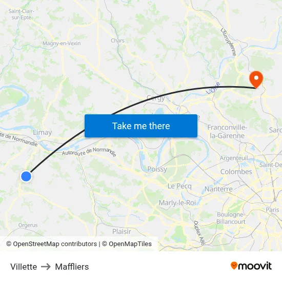 Villette to Maffliers map
