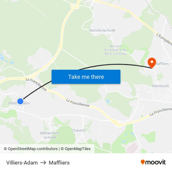 Villiers-Adam to Maffliers map