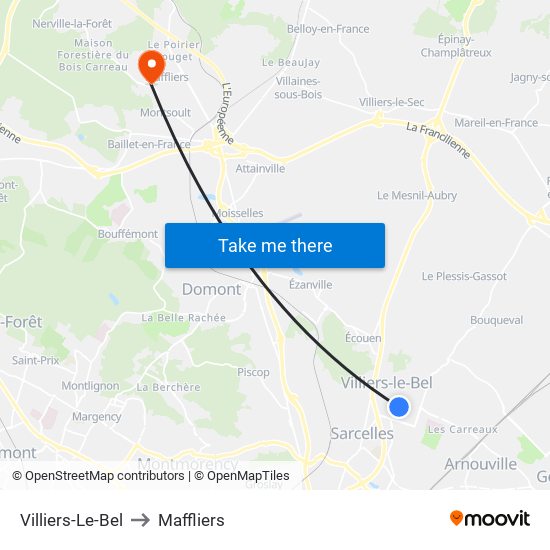 Villiers-Le-Bel to Maffliers map