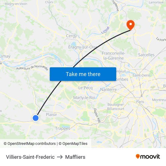 Villiers-Saint-Frederic to Maffliers map