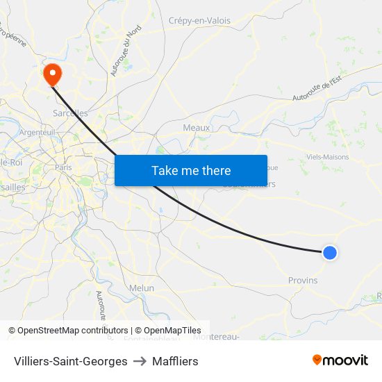 Villiers-Saint-Georges to Maffliers map