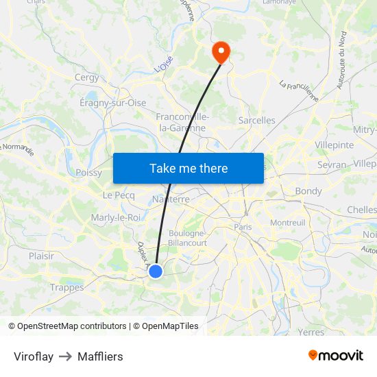Viroflay to Maffliers map