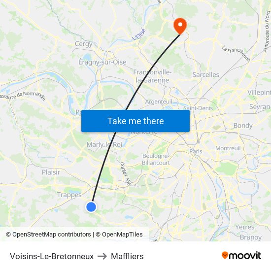 Voisins-Le-Bretonneux to Maffliers map