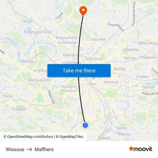 Wissous to Maffliers map