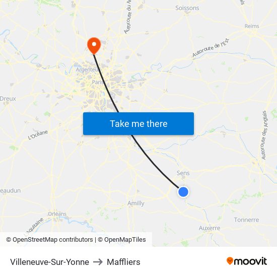 Villeneuve-Sur-Yonne to Maffliers map
