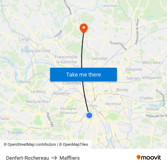 Denfert-Rochereau to Maffliers map