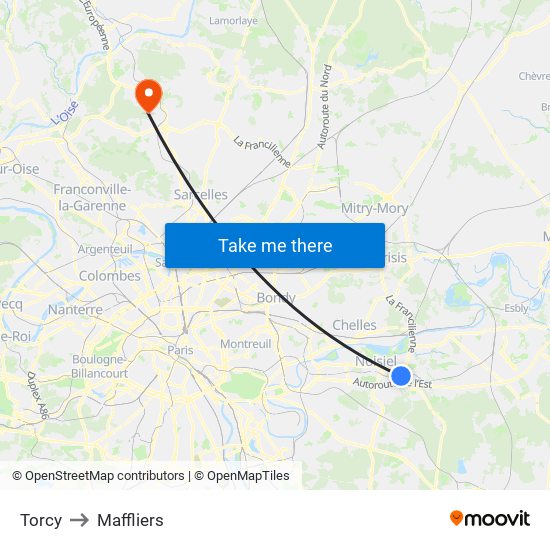 Torcy to Maffliers map