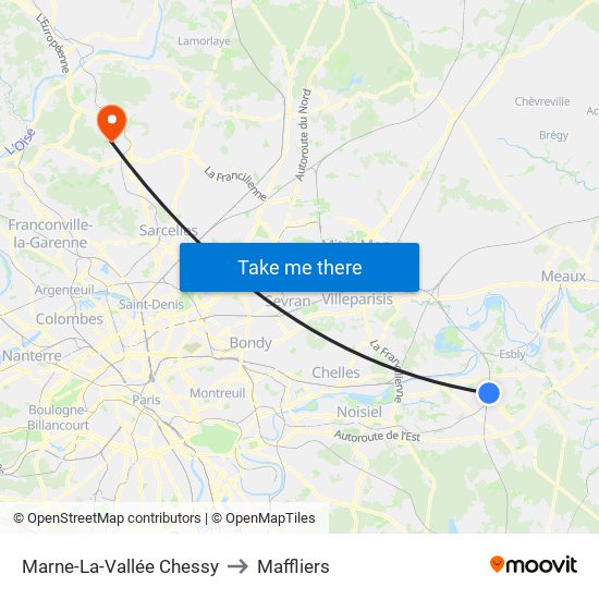 Marne-La-Vallée Chessy to Maffliers map