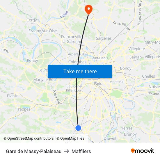 Gare de Massy-Palaiseau to Maffliers map