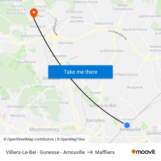 Villiers-Le-Bel - Gonesse - Arnouville to Maffliers map