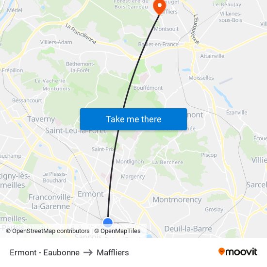 Ermont - Eaubonne to Maffliers map