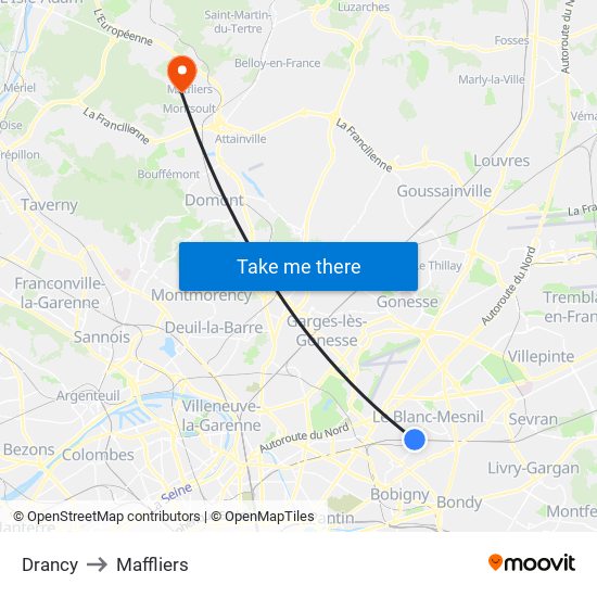 Drancy to Maffliers map