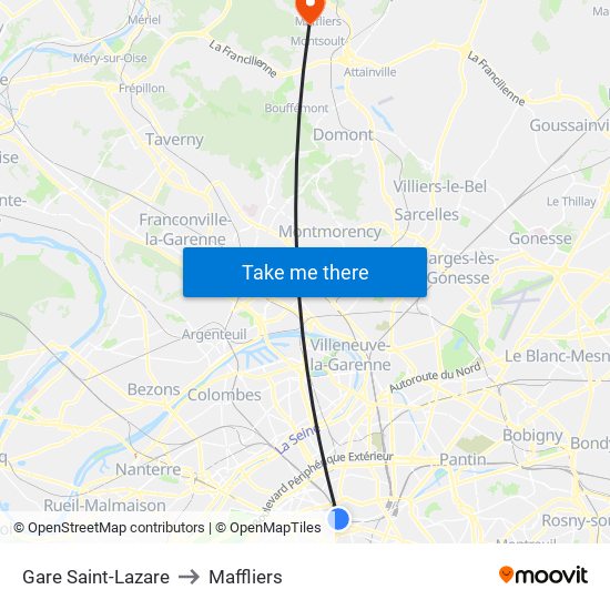 Gare Saint-Lazare to Maffliers map