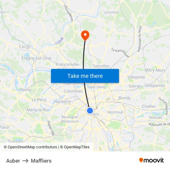 Auber to Maffliers map