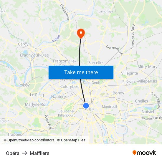 Opéra to Maffliers map