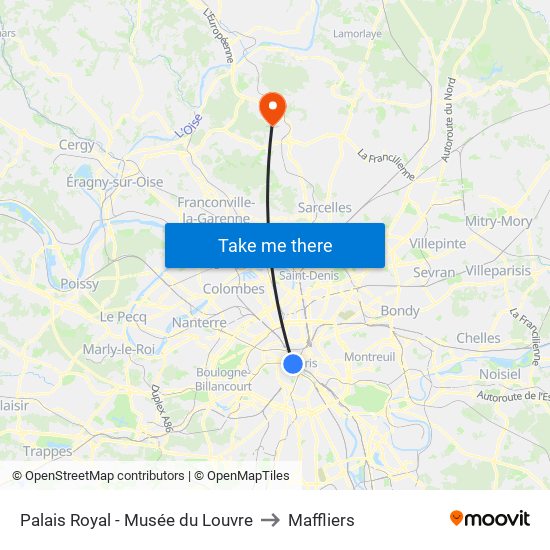 Palais Royal - Musée du Louvre to Maffliers map