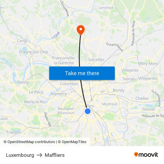 Luxembourg to Maffliers map