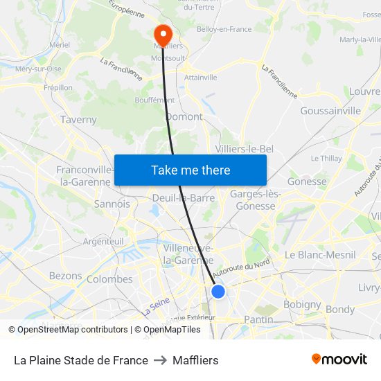 La Plaine Stade de France to Maffliers map