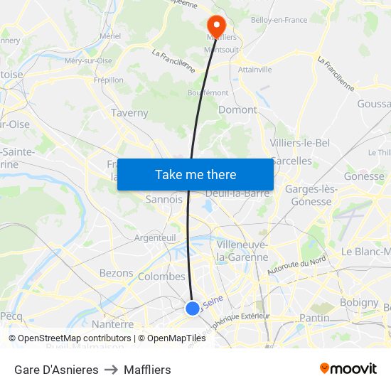 Gare D'Asnieres to Maffliers map