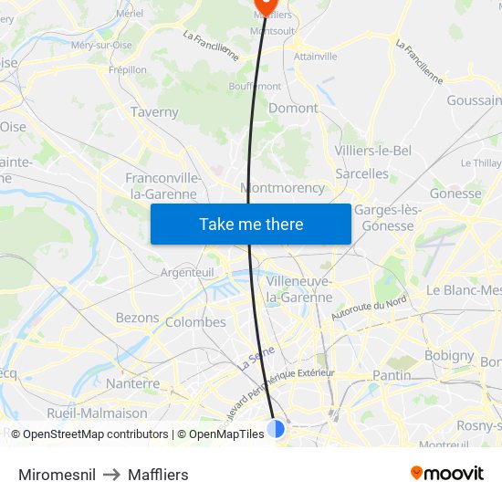 Miromesnil to Maffliers map