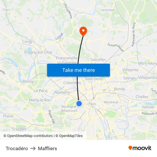 Trocadéro to Maffliers map
