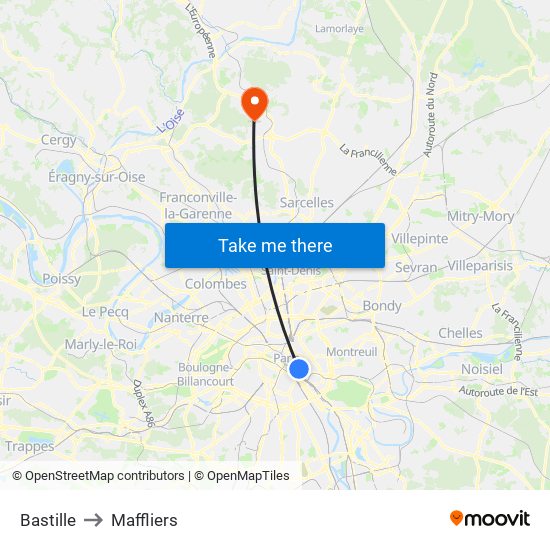 Bastille to Maffliers map