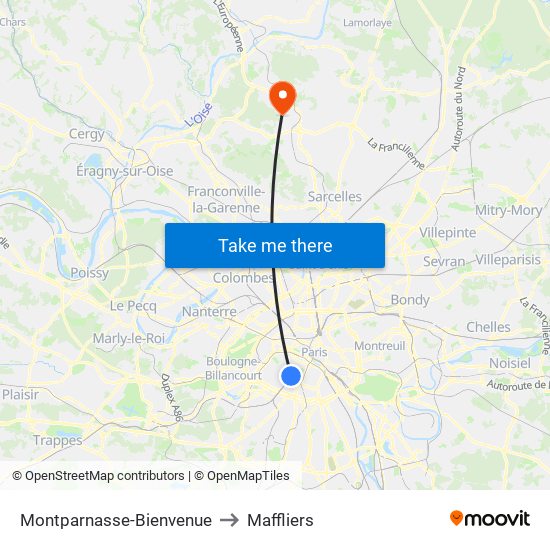 Montparnasse-Bienvenue to Maffliers map