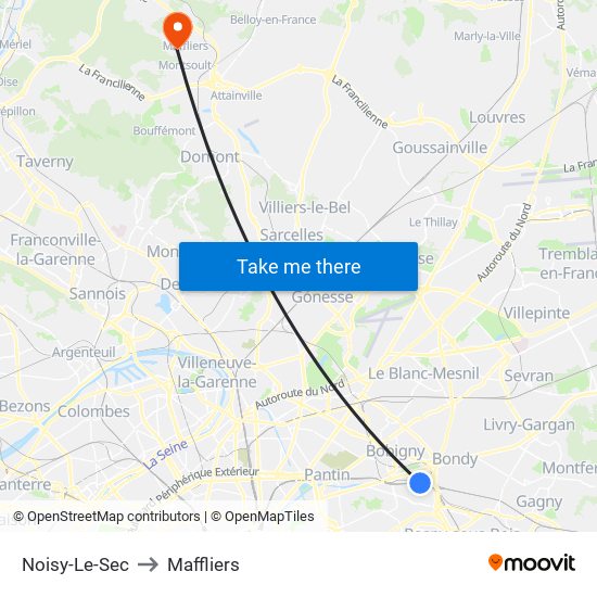 Noisy-Le-Sec to Maffliers map