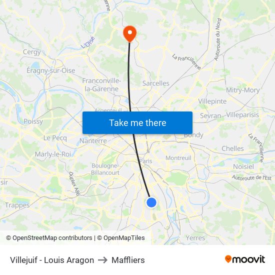 Villejuif - Louis Aragon to Maffliers map