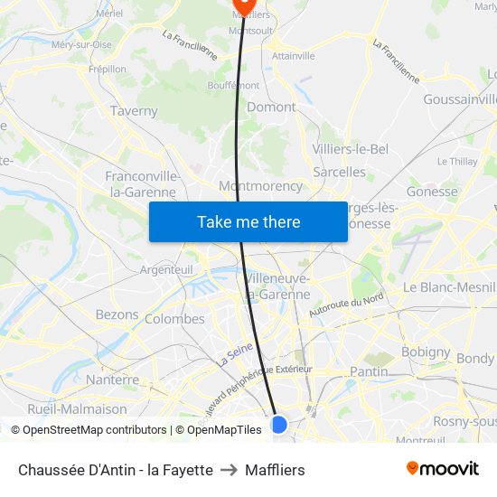 Chaussée D'Antin - la Fayette to Maffliers map