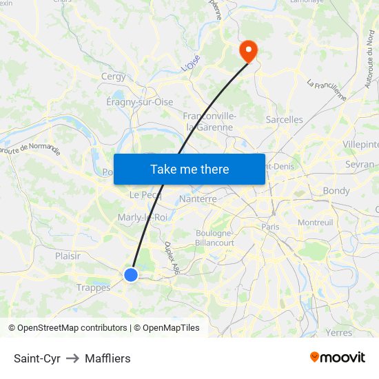 Saint-Cyr to Maffliers map