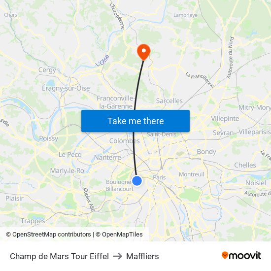 Champ de Mars Tour Eiffel to Maffliers map