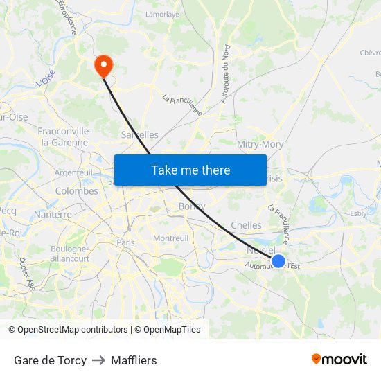 Gare de Torcy to Maffliers map