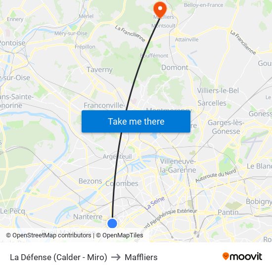 La Défense (Calder - Miro) to Maffliers map