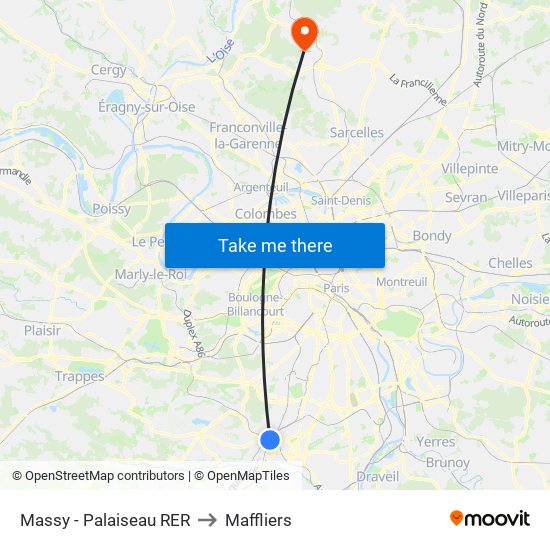 Massy - Palaiseau RER to Maffliers map