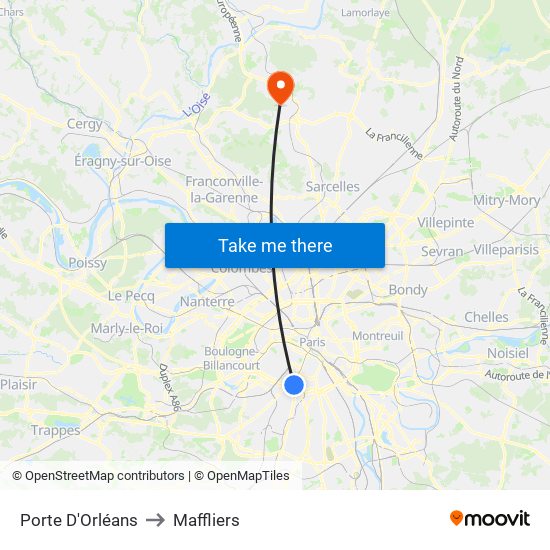 Porte D'Orléans to Maffliers map