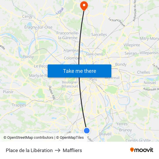 Place de la Libération to Maffliers map