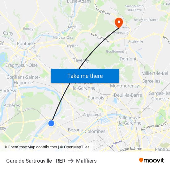 Gare de Sartrouville - RER to Maffliers map