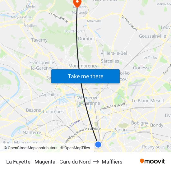 La Fayette - Magenta - Gare du Nord to Maffliers map