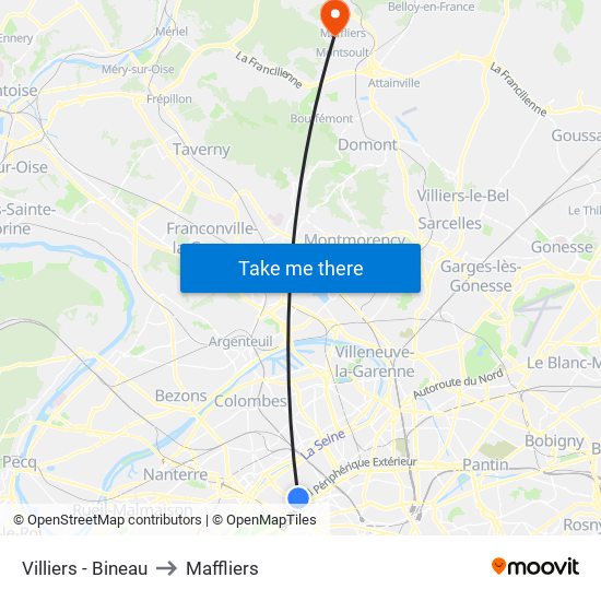 Villiers - Bineau to Maffliers map